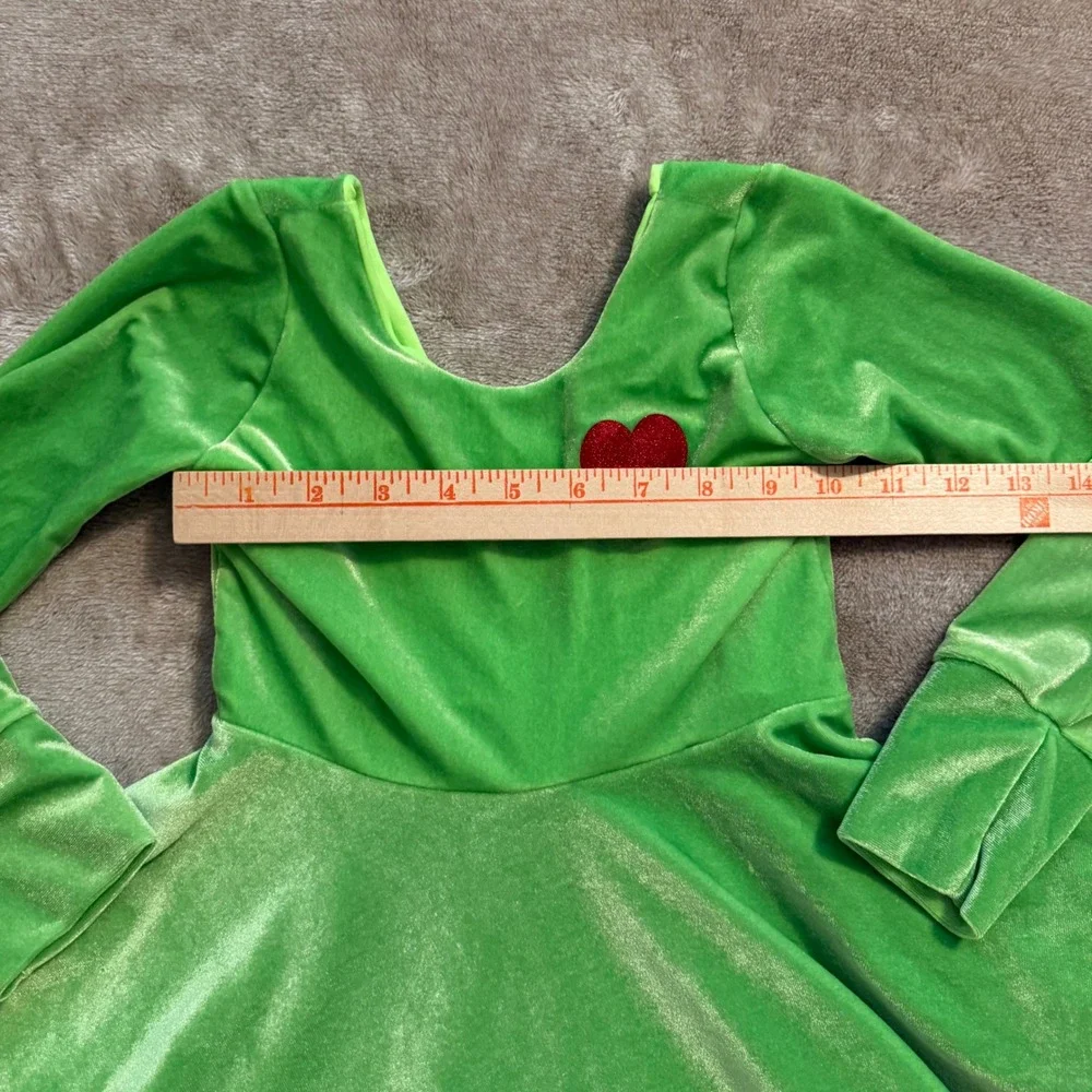 Green Velvet Christmas Dress Faux Fur Trim Red Heart Holiday Costume Kids